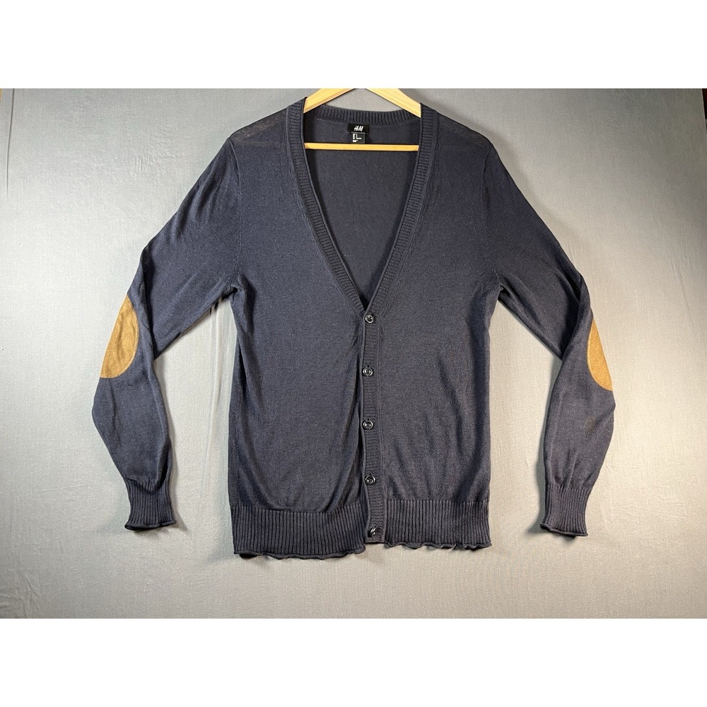 J. Crew Cardigan Sweater Mens Sz Small Knit Elbow Patches Linen Blend